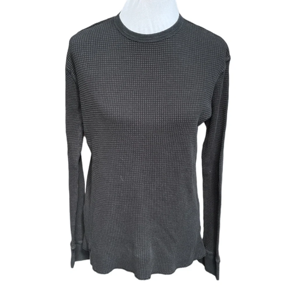 Urban Outfitters Long Sleeve Waffle Shirt Faded Black Size Medium - Picture 5 of 5